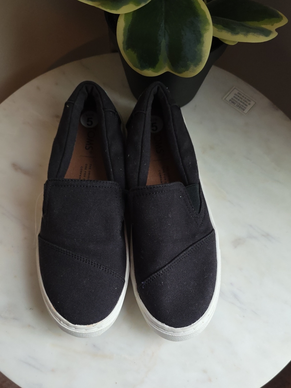 Toms Black Canvas Slip-On Mocs with White Outsole